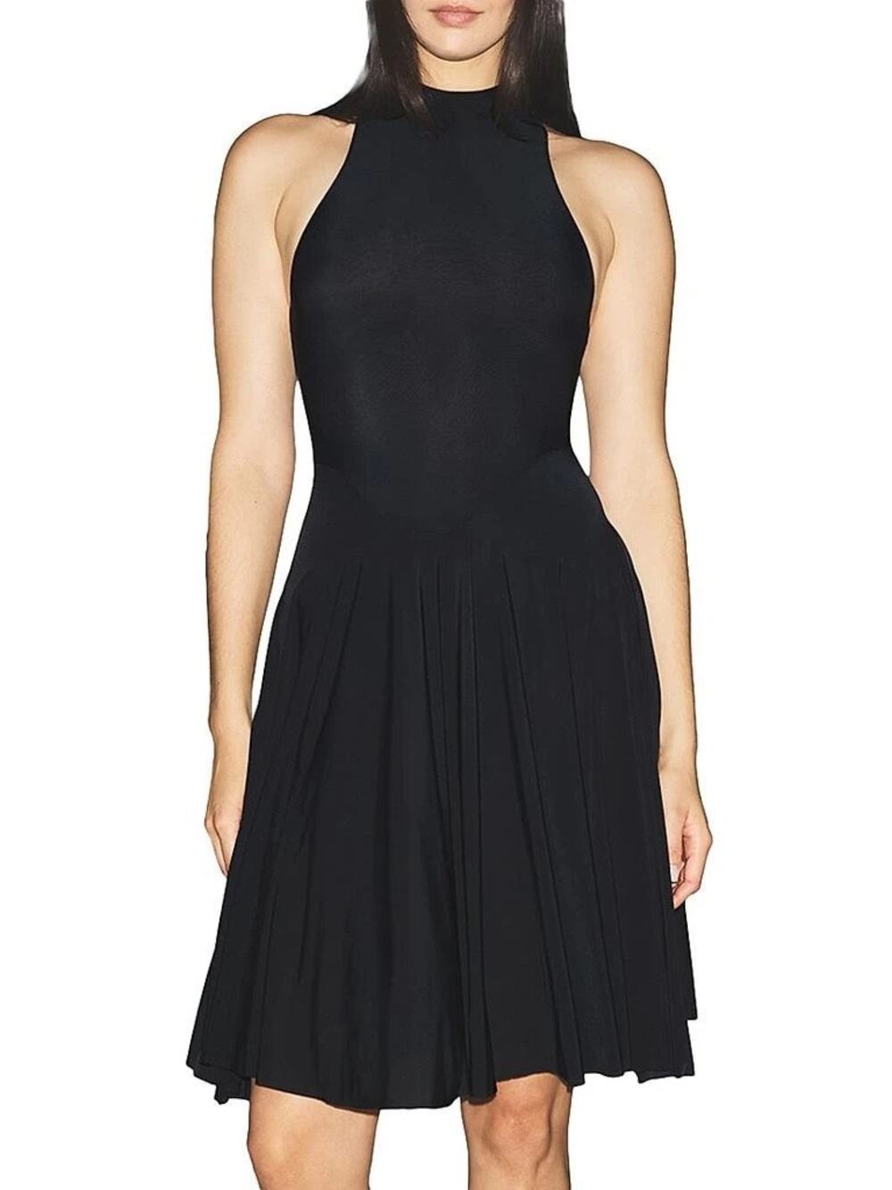 SKIMS Milky Sheer High Neck Midi Dress Onyx Black M NWOT